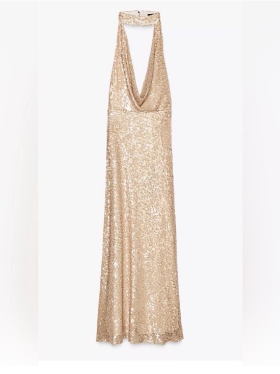 Zara Dresses & Skirts - Zara Gold Sequin Halter Gown